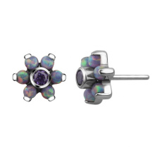 Titanium Opal Middle CZ Gem Flower Push Back Threadless Top Piercing